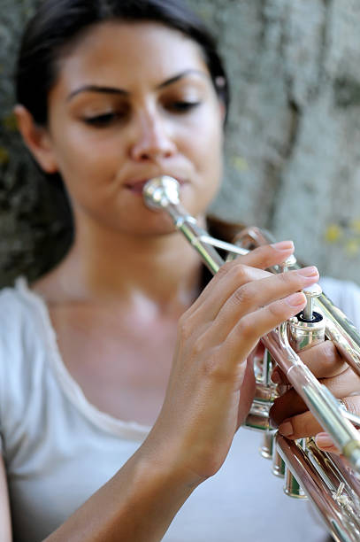 Trumpet player stock photo