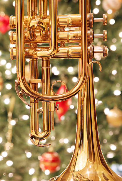 Trumpet with Christmas Background stock photo