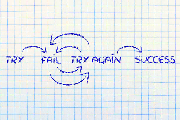 try, fail, try again, success: steps to reach your goals stock photo