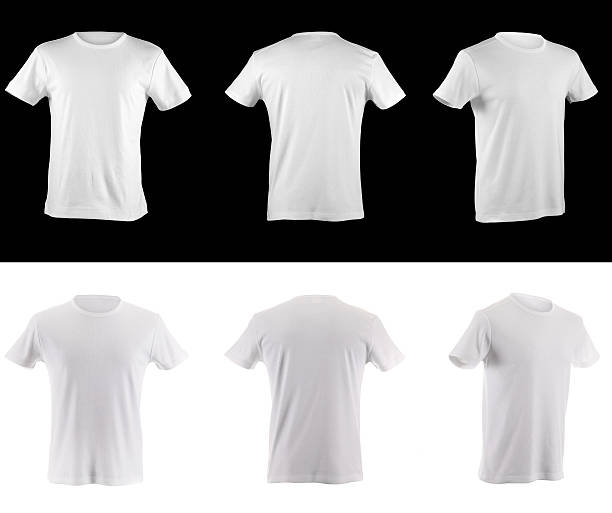 t-shirt collection front side and back collection of white t-shirts on black and black t-shirts on white all shirts have clipping paths white t shirt stock pictures, royalty-free photos & images
