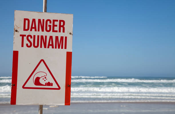 tsunami danger panel stock photo