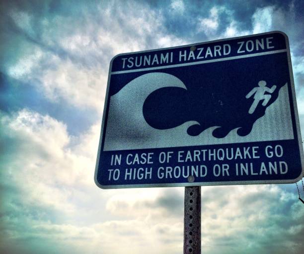 쓰나미 장해물 팻말 - tsunami 뉴스 사진 이미지