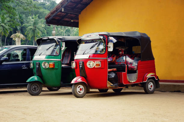 Tuk tuk taxi in Sri Lanka. Transportation in Asia. Traditional cab in Asia. stock photo