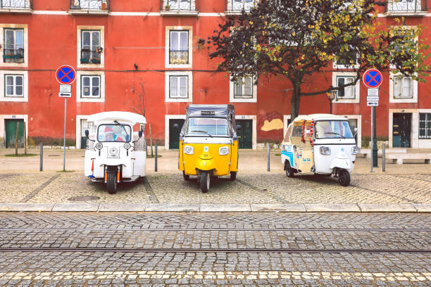 Tuk Tuk Taxis in Lisbon stock photo