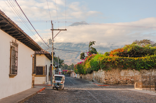 Tuk-tuk on streets of Antigua at sunrise