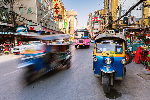 Tuk-tuk taxi in Chinatown, Bangkok, Thailand stock photo