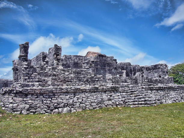 Tulum ruins with blue sky stock photo