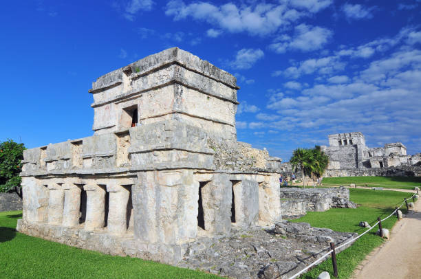Tulum, the site of a pre Columbian Mayan walled city serving as a major port for Coba, in the Mexico state of Quintana Roo. stock photo