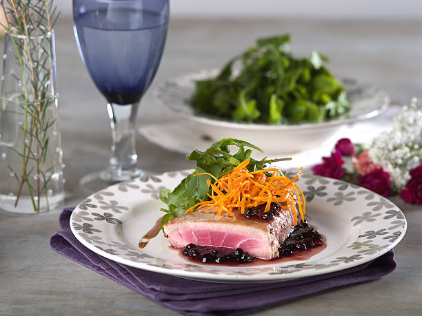 Tuna Steak in Blackberry Sauce stock photo