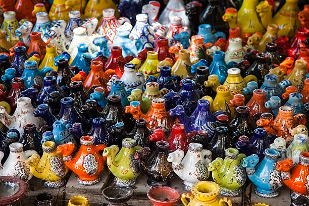 Tunisian candle holder, camel shape at the Market stock photo