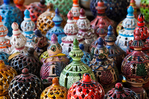 Tunisian Lamps at the Market in Djerba Tunisia stock photo