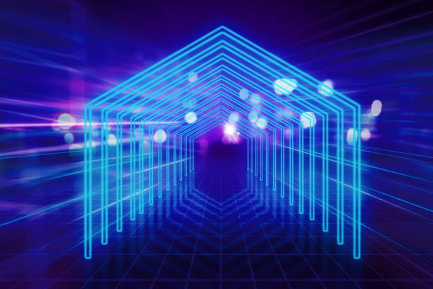 Tunnel hologram toward cyberspace stock photo