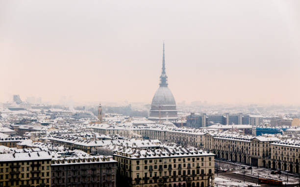 Turin Italy skyline in winter stock photo