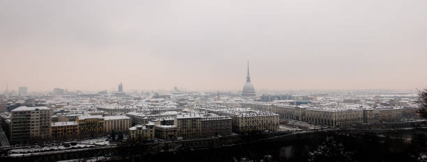 Turin panorama in winter under the snow stock photo