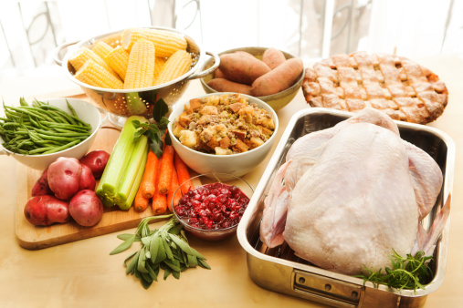 Turkey And Raw Ingredients For Thanksgiving Dinner Preparation Horizontal Stock Photo - Download ...