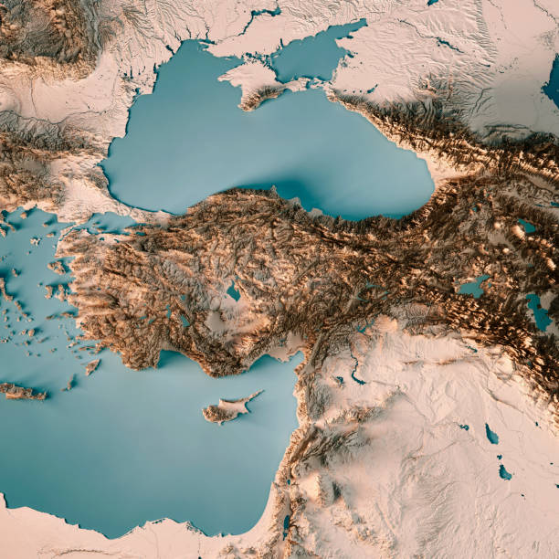 turkije land 3d render topografische kaart neutraal - egeïsche zee stockfoto's en -beelden