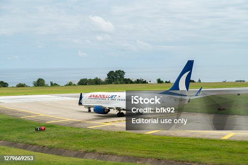 istock Turkish Anadolujet Airlines Airplane ready for take off 1279669253