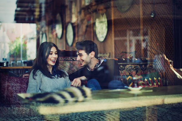 Turkish Couple in Cafe stock photo