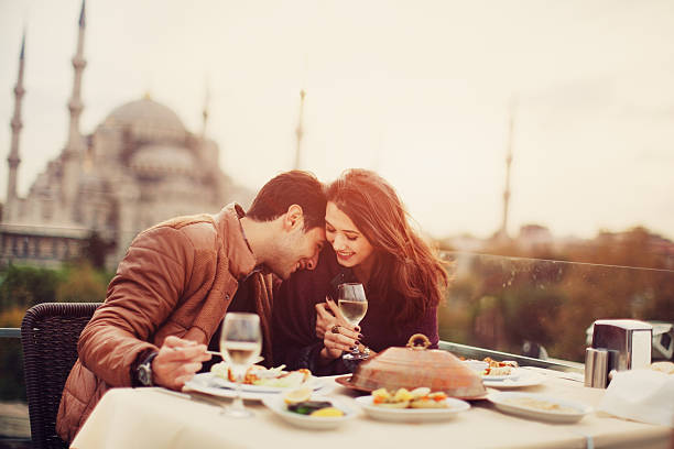 Turkish Couple in Cafe stock photo