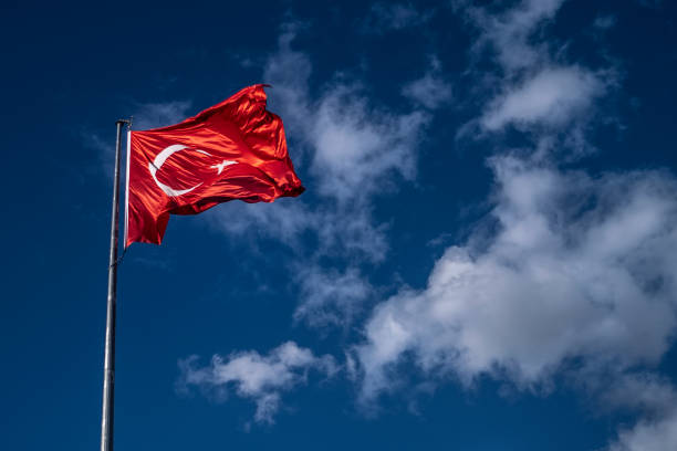 Turkish Flag on Sky. stock photo