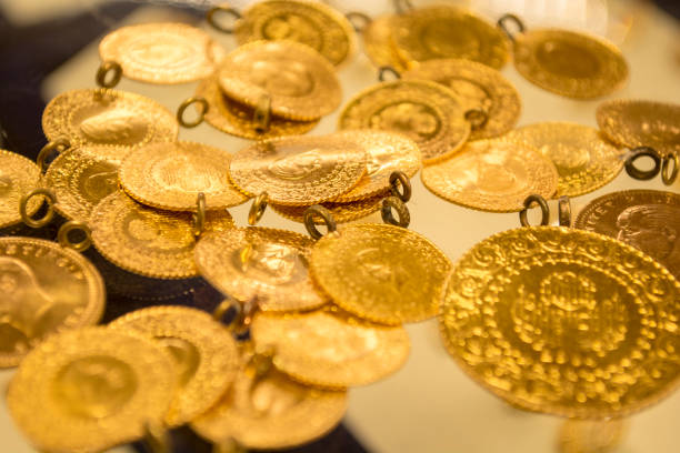 1/4 Turkish Gold coin necklace. stock photo