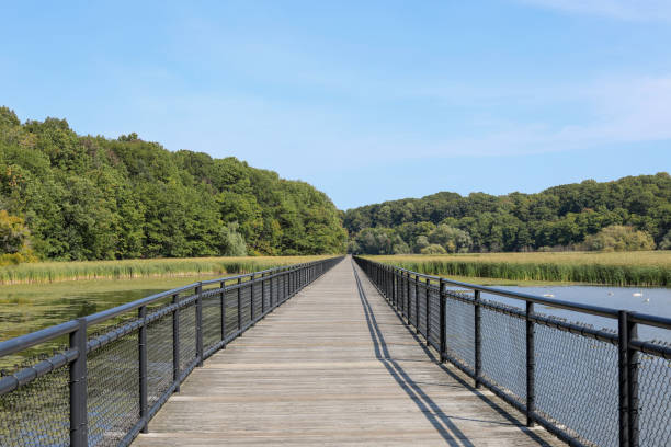 Turning Point Park boardwalk on the Genesee river. stock photo