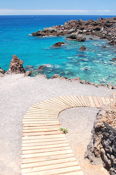 Turquoise rocky bay in Playa de San Juan, Tenerife, Spain stock photo