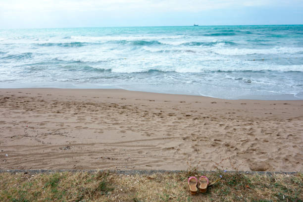 Turquoise sea and sandy beach stock photo