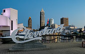 istock Twilight and sunset pictures of downtown Cleveland and Lake Erie 1361084744