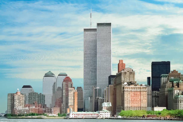 Twin Towers NYC NYC skyline with the Twin Towers in 1994. world trade center manhattan stock pictures, royalty-free photos & images