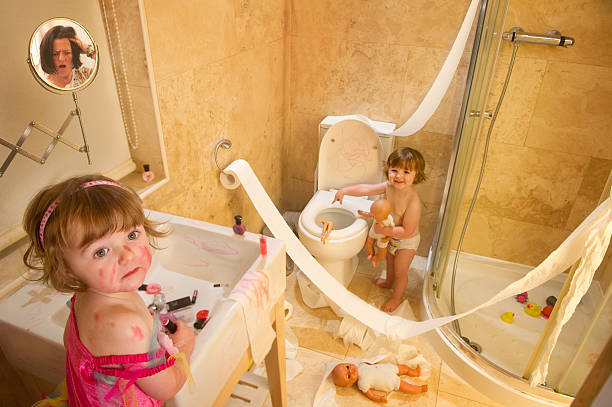 twin trouble  domestic bathroom photos stock pictures, royalty-free photos & images