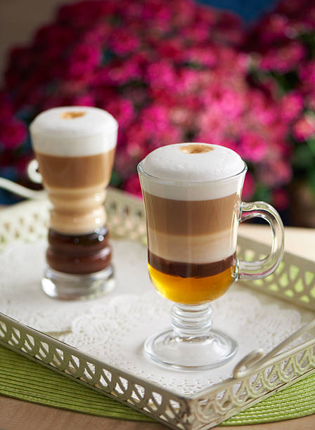 Two beautiful latte coffee stock photo