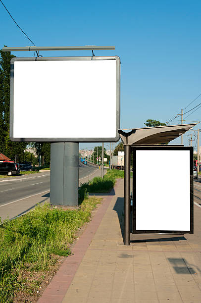 zwei billboards - bench advertising panel stock-fotos und bilder