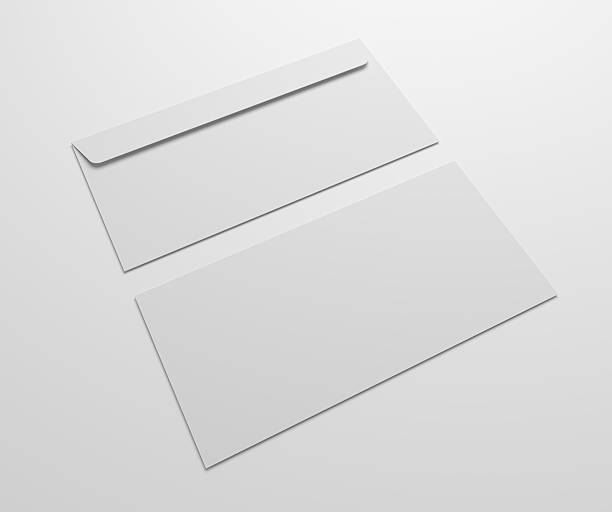 Two blank 3d illustration envelopes mock up. Two blank envelopes mock up. Soft gray design. envelope stock pictures, royalty-free photos & images