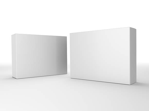 Two blank boxes on a white background stock photo