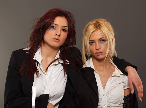 Two business woman after fight for job interview