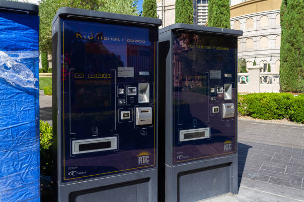 Two city bus ticket vending machines in Las Vegas stock photo