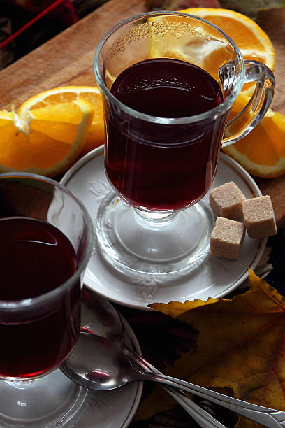 Two glasses with mulled wine.. stock photo