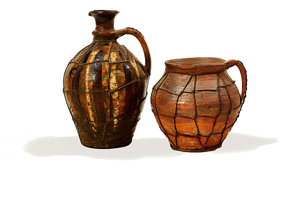 Two hutsul clay jugs stock photo