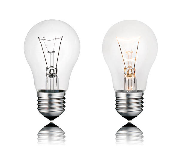 Two Lightbulbs On and Off with Reflection Isolated stock photo
