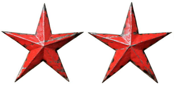Two metal red stars isolated objects: two old metal red stars, on white background communism stock pictures, royalty-free photos & images