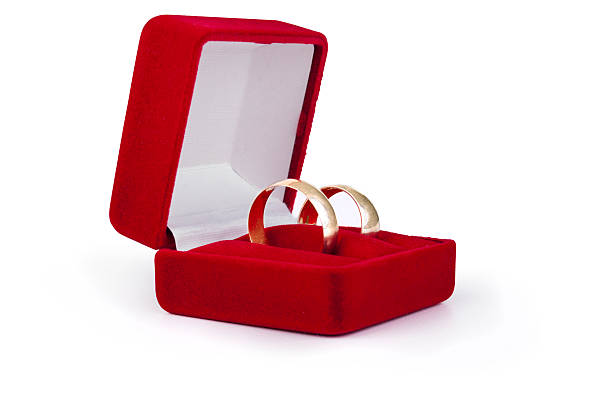 Two wedding rings in box Two wedding rings in box isolated on white wedding ring box stock pictures, royalty-free photos & images