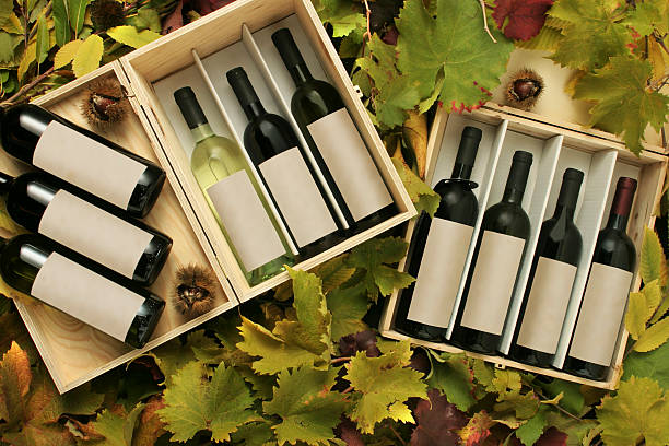 Two wine gift boxes of wine bottles stock photo