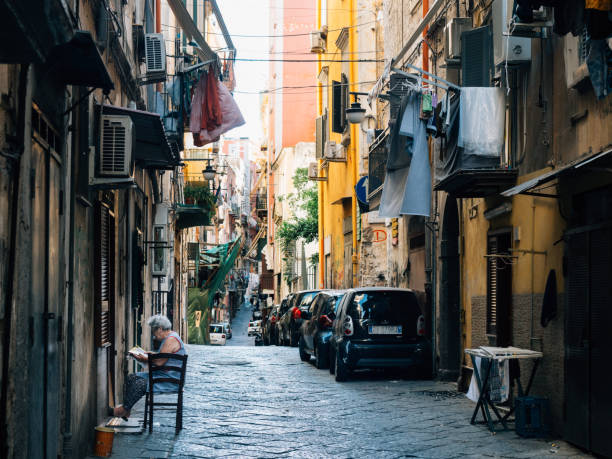 Typical alley in Naples, Quartieri Spagnoli, Italy stock photo