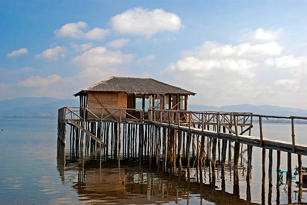 Typical lagoon house of the doiranii area Greece stock photo