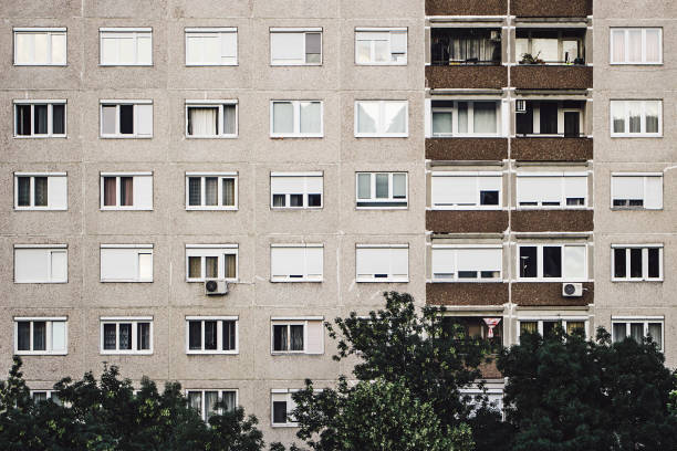 Typical old eastern european panel apartments stock photo