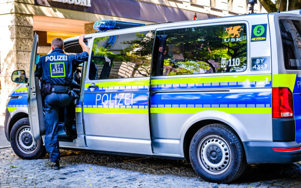 typical police car in germany stock photo
