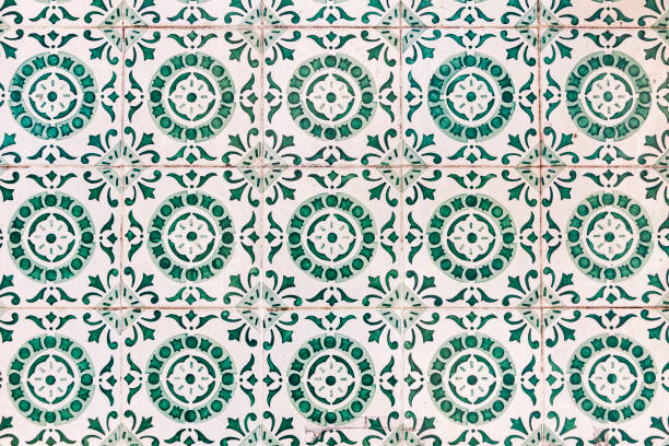 Typical Portuguese old ceramic wall tiles (Azulejos) stock photo