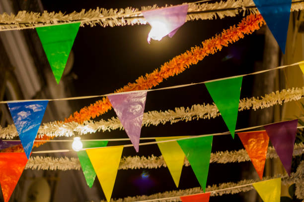 Typical portuguese Popular Saints decoration in a street. stock photo