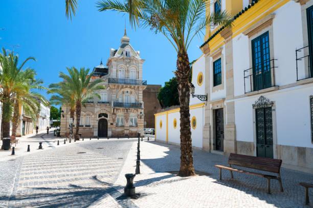 typical street in faro, portugal - algarve imagens e fotografias de stock